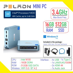 PELADN Mini PC Intel N100 (3.4GHz Max Burst Frequency) - 16GB RAM 512GB SSD